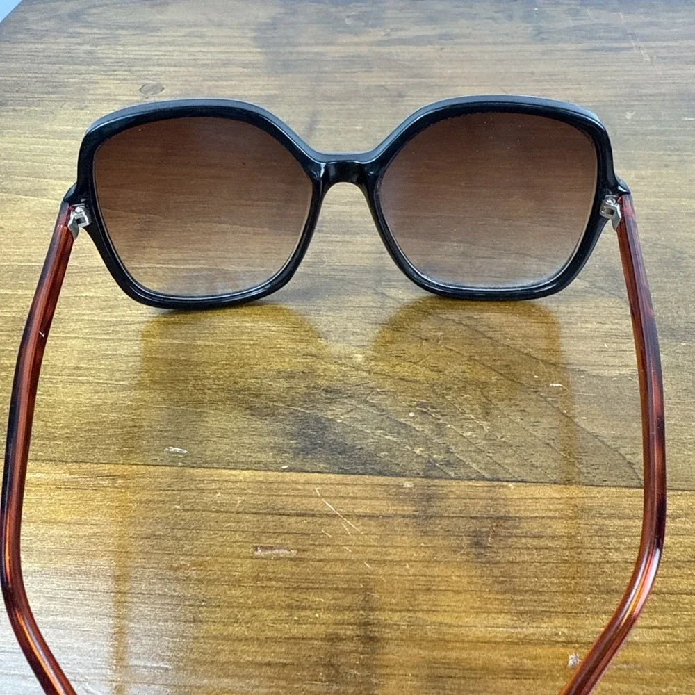 Vintage Oversized Rectangular Sunglasses Black & Tortoiseshell Brown Lenses